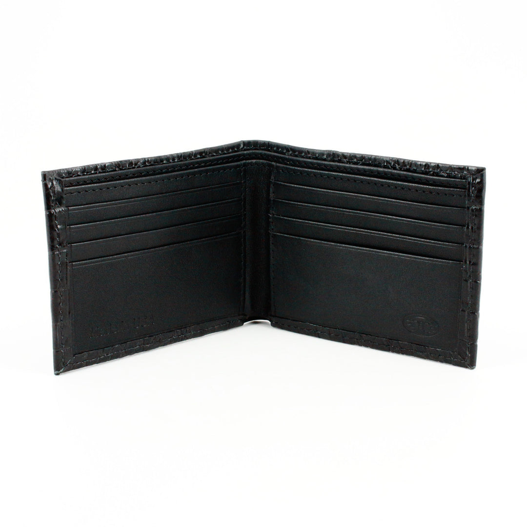 Torino Italian Hornback Croc Embossed Calfskin Leather Billfold Wallet: Black