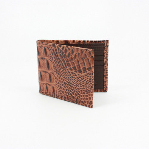 Torino Italian Hornback Croc Embossed Calfskin Leather Billfold Wallet: Cognac