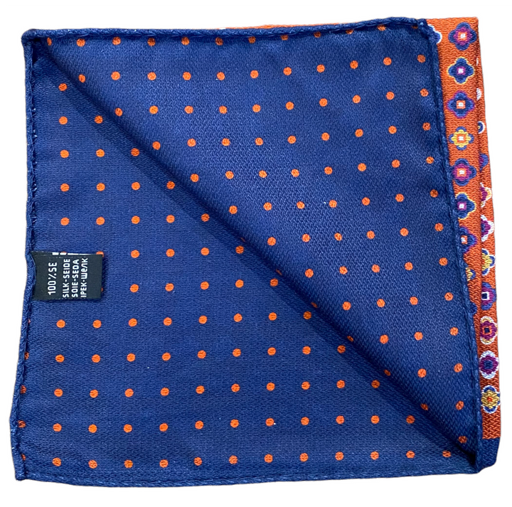 R Hanauer Reversible Clover Dot Pocket Square: Henna