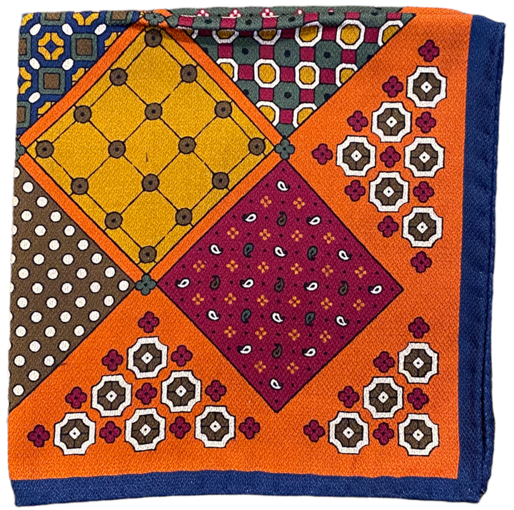 R Hanauer Reversible Patchwork Herringbone Pocket Square: Henna