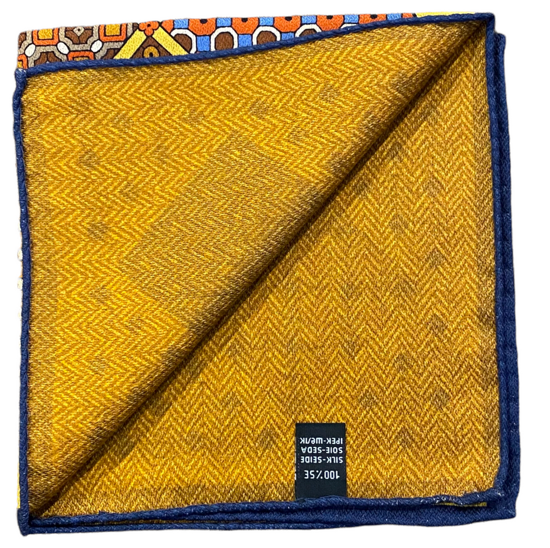 R Hanauer Reversible Patchwork Herringbone Pocket Square: Gold