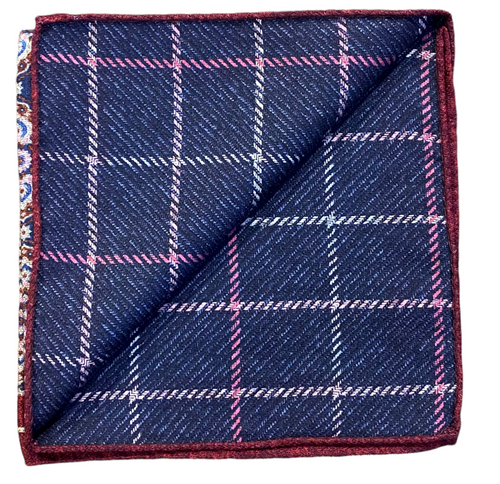 R Hanauer Reversible Medallion Windowpane Pocket Square: Navy