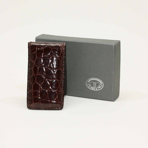 Torino Alligator Magnetic Money Clip: Brown