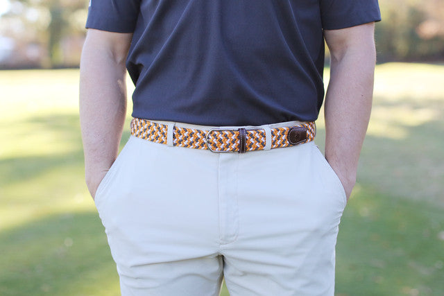 Roostas The Bristol Two Toned Woven Elastic Stretch Belt - Orange/Smokey/White