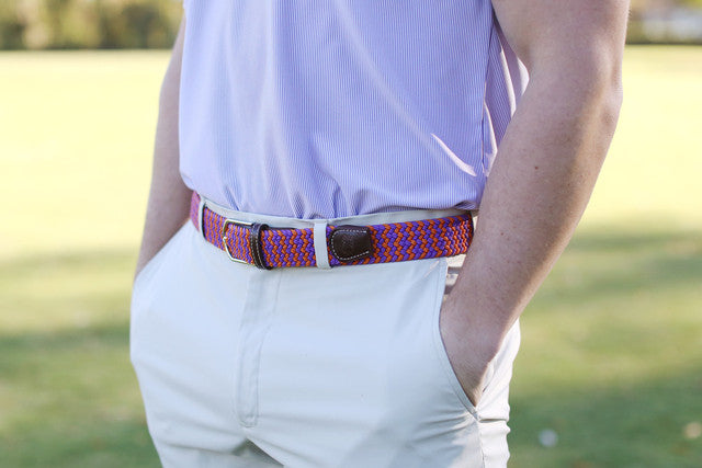 Roostas The Aiken Two Toned Woven Elastic Stretch Belt - Purple/Orange