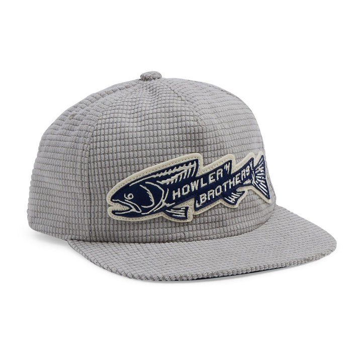 Howler Bros Unstructured Snapback Hat - Trout Bolt: Grey Grid Corduroy