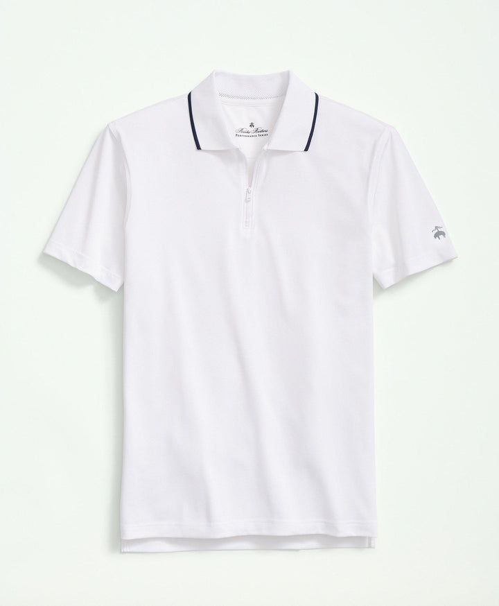 Brooks Brothers Performance Series Half-Zip Pique Polo Shirt: White