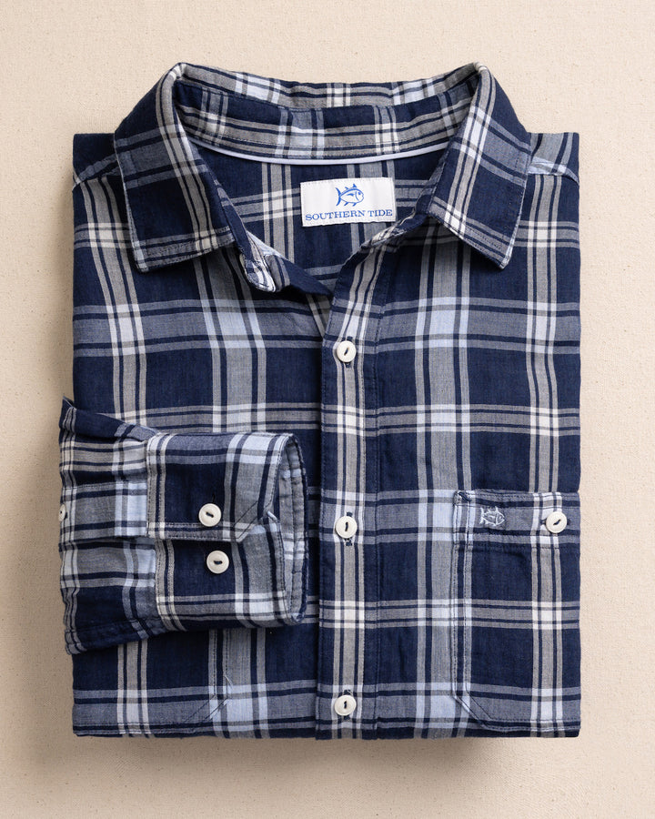 Southern Tide Somerset Plaid Double Cloth Heather Sportshirt: Heather Dress Blue