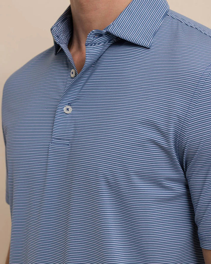 Southern Tide brrr°-eeze Baytop Stripe Performance Polo: Aged Denim