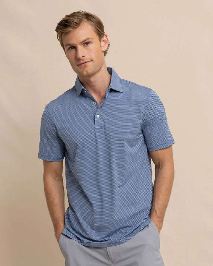 Southern Tide brrr°-eeze Baytop Stripe Performance Polo: Aged Denim