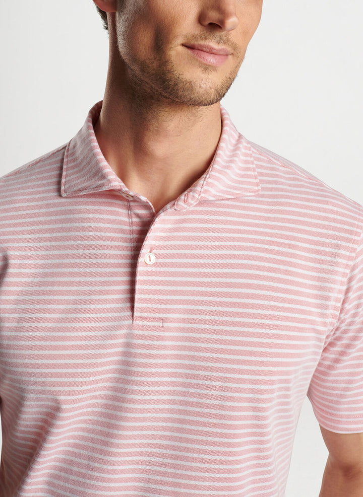 Peter Millar Crown Crafted Albatross Cotton Blend Pique Striped Polo: Scarlet Lily