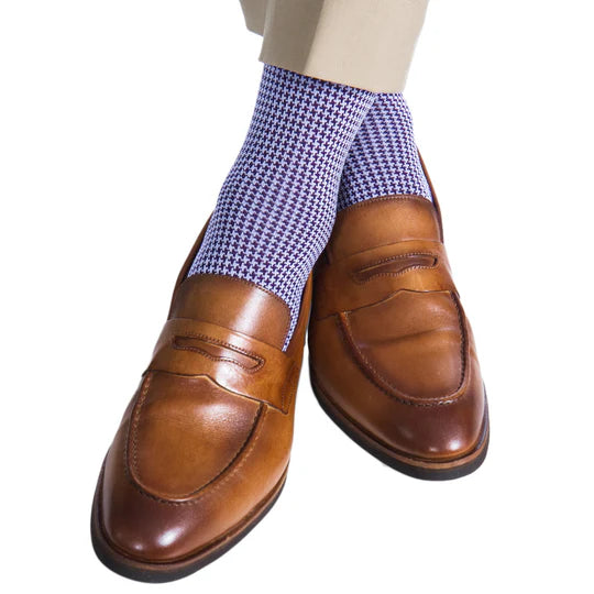 Dapper Classics Royal Purple and Lavender Houndstooth Mid-Calf Cotton Sock