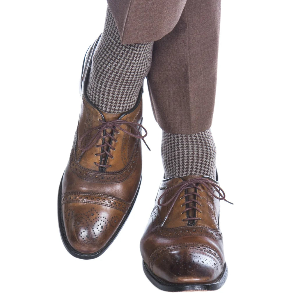 Dapper Classics Coffee and taupe Houndstooth Sock