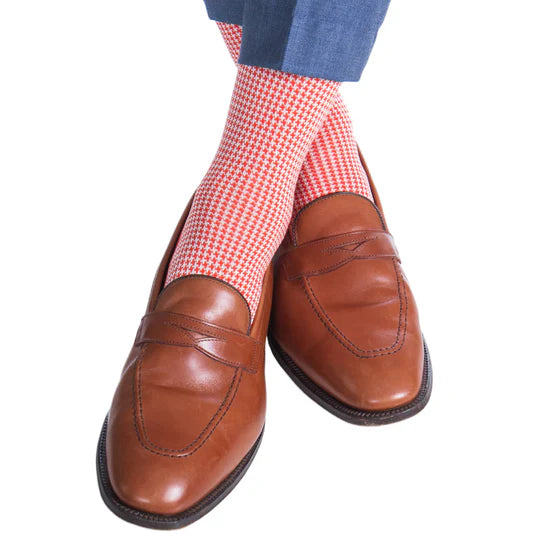 Dapper Classics Tigerlily and Cream Houndstooth Cotton Sock