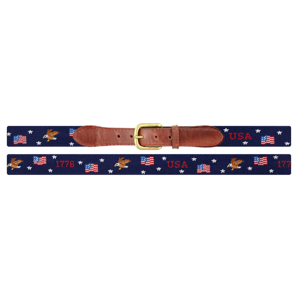 Smathers and Branson Needlepoint Belt: Americana Pattern with Dark Navy