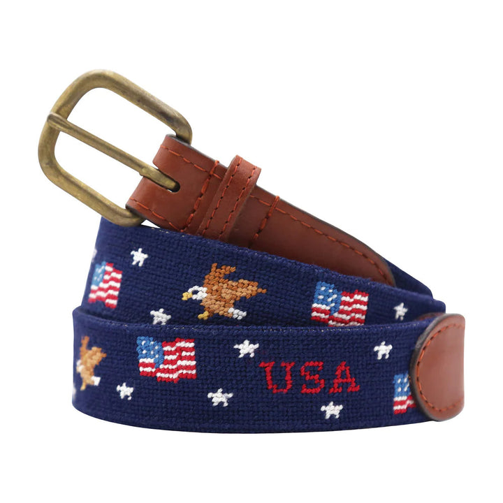 Smathers and Branson Needlepoint Belt: Americana Pattern with Dark Navy