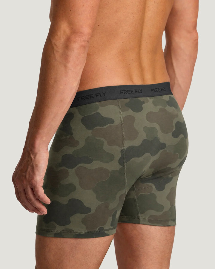 Free Fly Men's Bamboo Motion Boxer Brief: Vintage Camo Oil Green