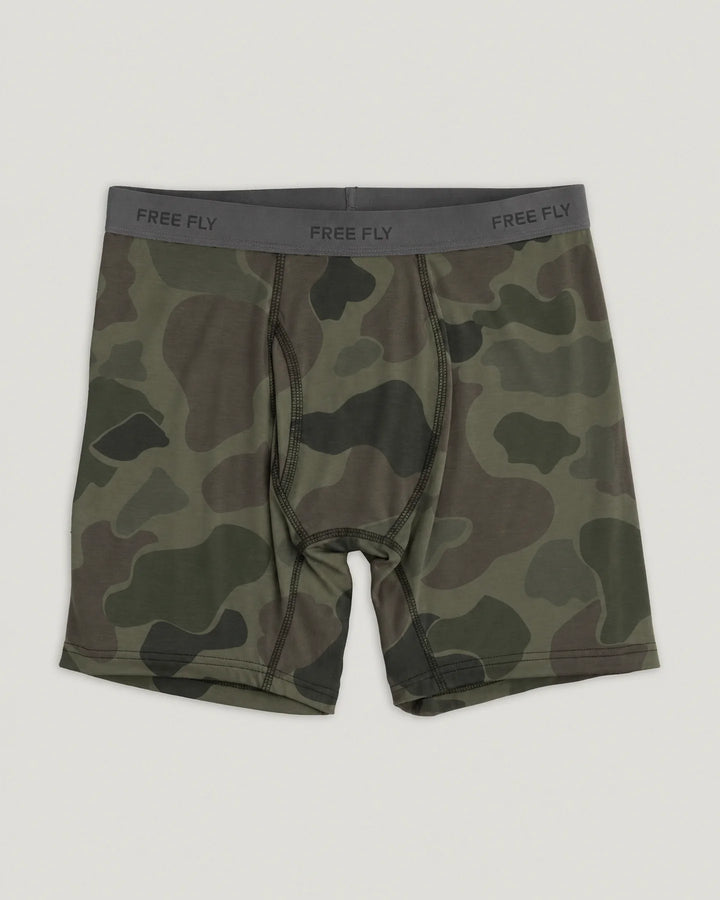Free Fly Men's Bamboo Motion Boxer Brief: Vintage Camo Oil Green