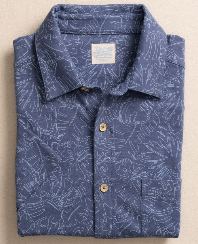 Southern Tide Beachcast Floral Fusion Knit Short Sleeve Sport Shirt: Light Indigo