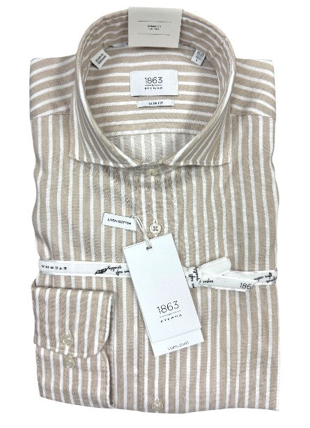 Eterna Slim Fit Soft Stripe Dobby with Cutaway Collar: Beige