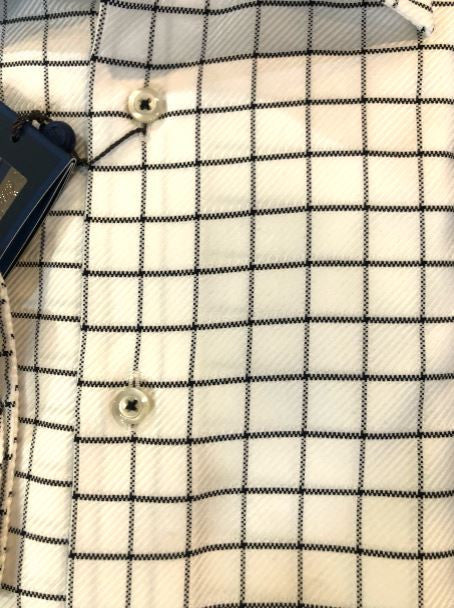 David Donahue White & Black Windowpane Check Dress Shirt: Trim Fit