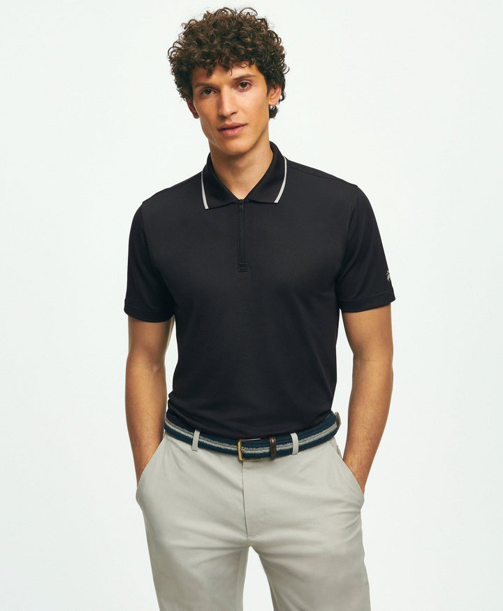 Brooks Brothers Performance Series Half-Zip Pique Polo Shirt: Black