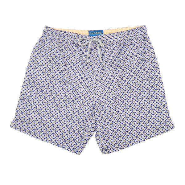 Michael's Men's Cyclist Liner Swim Trunks - Blooming Stars: Navy/Yellow