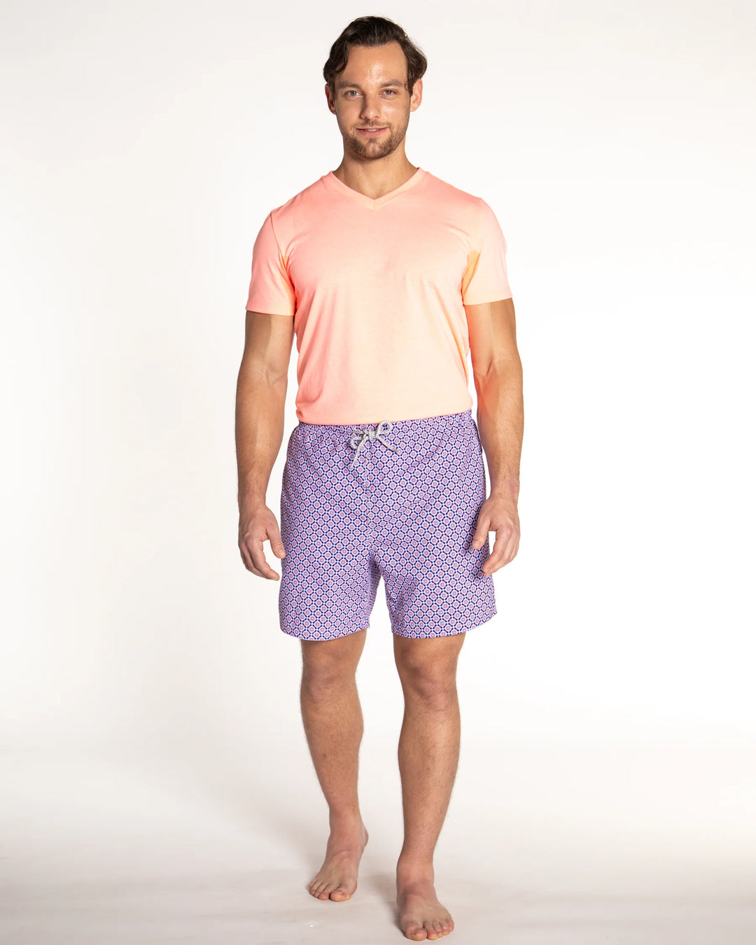 Michael's Men's Cyclist Liner Swim Trunks - Blooming Stars:Navy/Orange