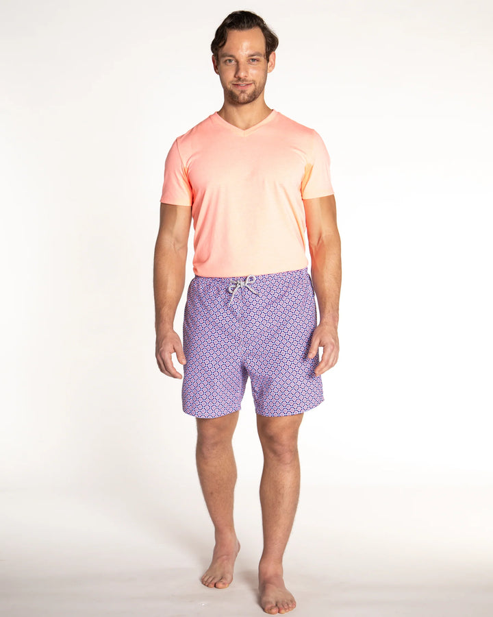 Michael's Men's Cyclist Liner Swim Trunks - Blooming Stars:Navy/Orange