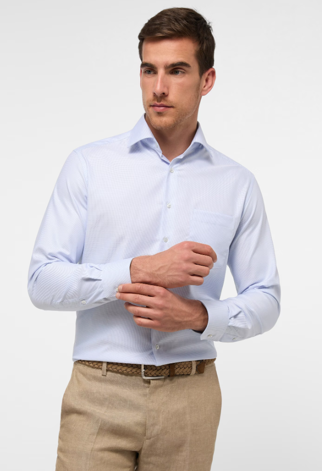 Eterna Modern Fit Structured Twill Cutaway: Sky Blue