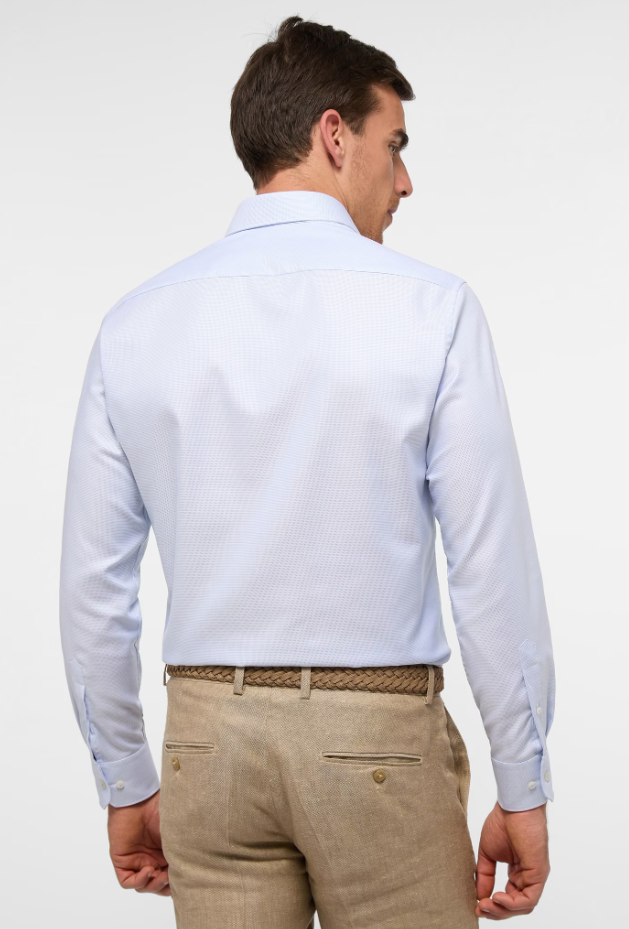 Eterna Slim Fit Structured Twill Cutaway: Sky Blue