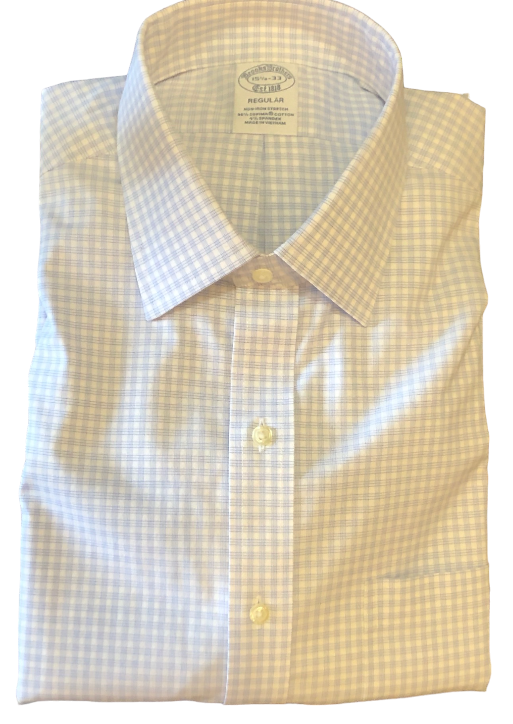 Brooks Brothers Stretch Supima® Cotton Non-Iron Royal Oxford English Spread Collar, Windowpane Dress Shirt: Blue Check