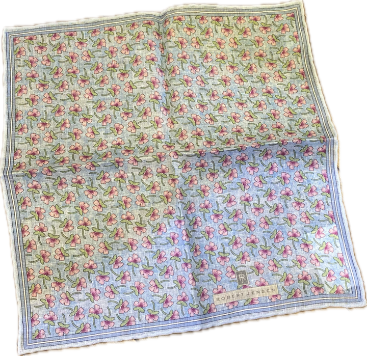 Robert Jensen Blue Flower Linen Pocket Square