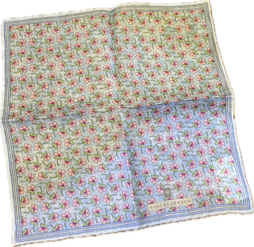 Robert Jensen Blue Flower Linen Pocket Square