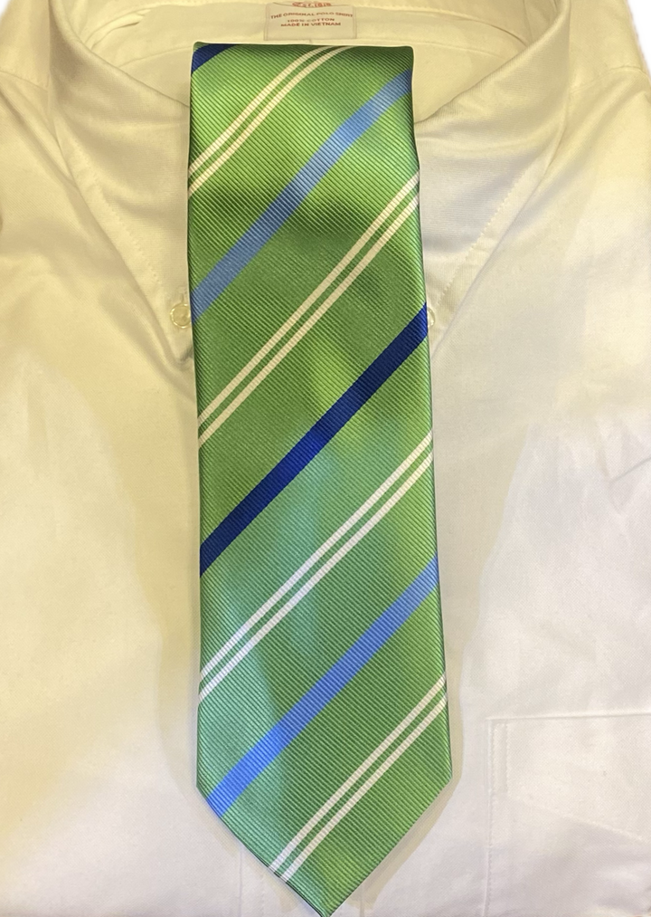 Robert Jensen Blue and Green Wide Stripe Necktie