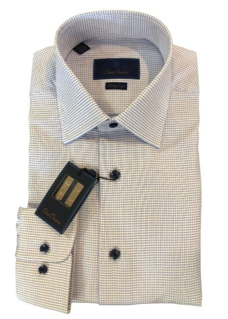 David Donahue Blue Grid Micro Dobby Dress Shirt: Regular Fit