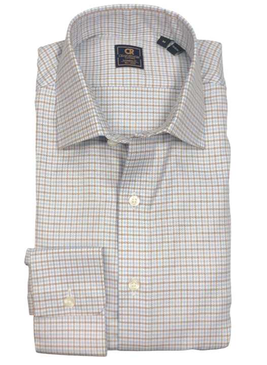 Craig Reagin Chocolate and Sky Houndstooth Sport Shirt