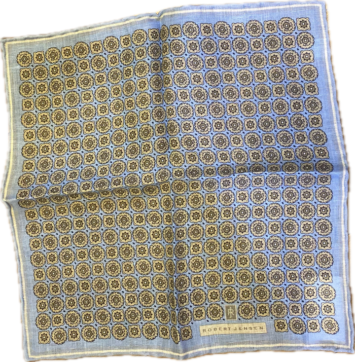 Robert Jensen Blue with Tan Geo Linen Pocket Square