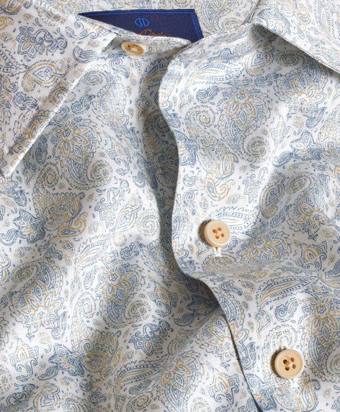 David Donahue Blue & Tan Paisley Print Shirt