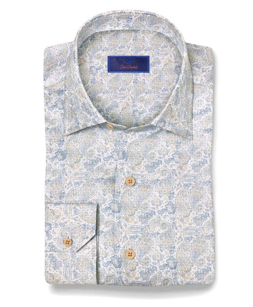 David Donahue Blue & Tan Paisley Print Shirt