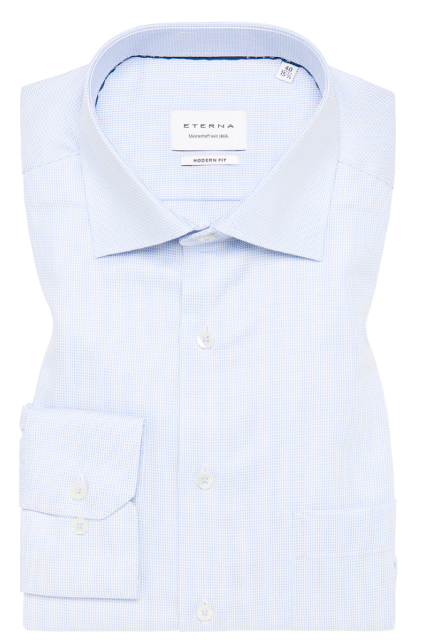 Eterna Slim Fit Structured Twill Cutaway: Sky Blue