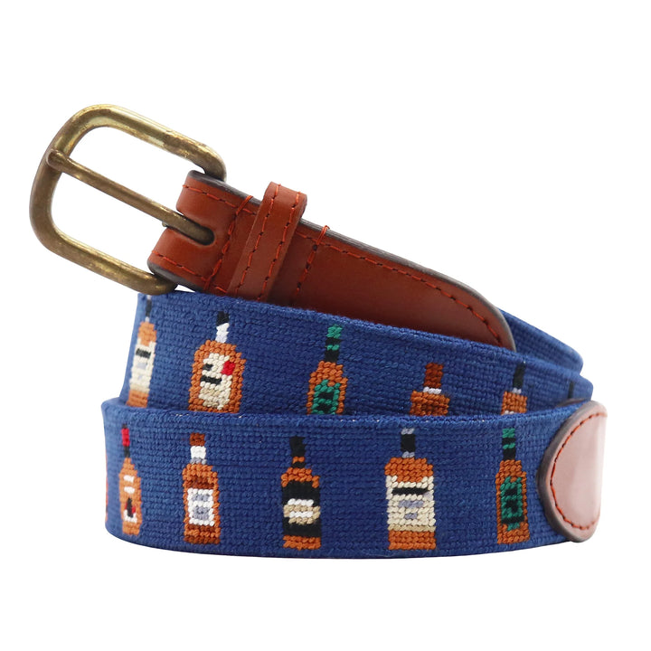 Smathers and Branson Bourbon Bottles Needlepoint Belt: Classic Navy