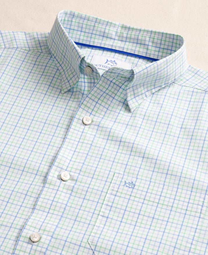 Southern Tide Charleston Broughton Plaid Sport Shirt: Jade Green