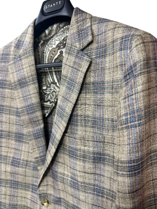 Stantt Brown Blue Multi Stacked Check Surface Weave Sport Coat