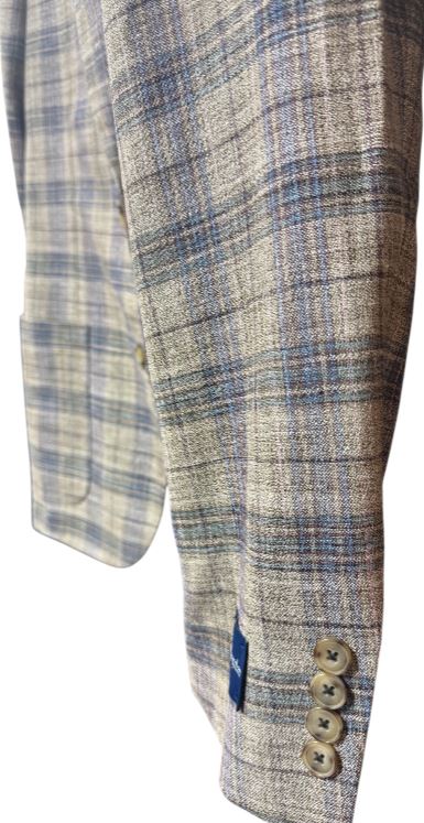 Stantt Brown Blue Multi Stacked Check Surface Weave Sport Coat