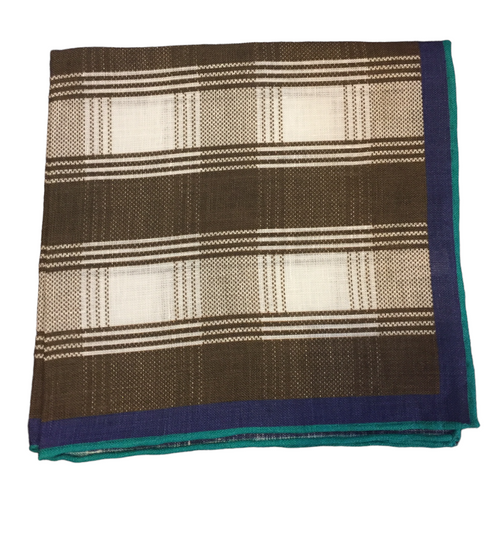 Seaward and Stearn Brown Linen Plaid Pocket Square