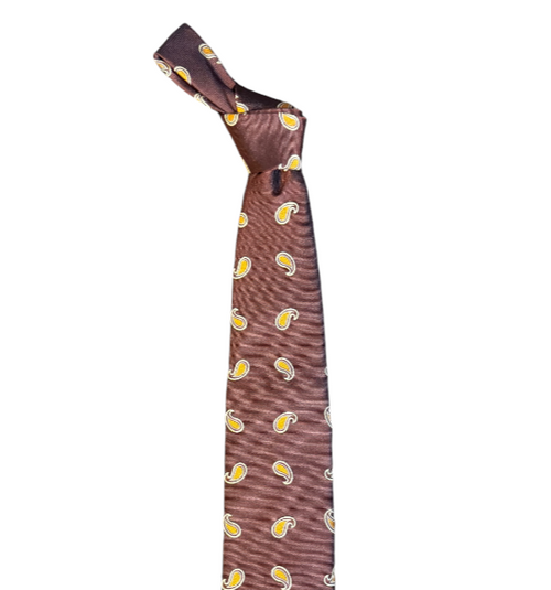 Seaward and Stearn Paisley Silk Tie: Burgundy w/ Mustard