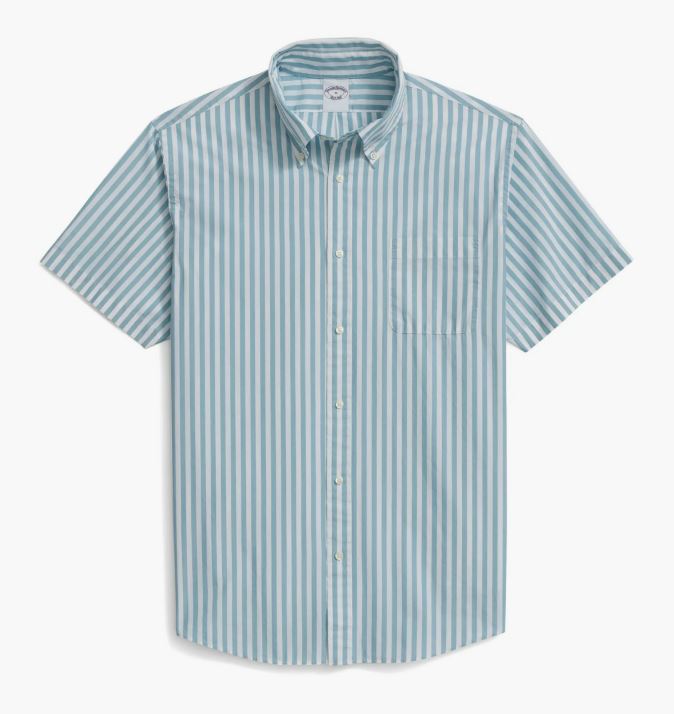 Brooks Brothers Butcher Stripe Short Sleeve Button-Down: Aqua