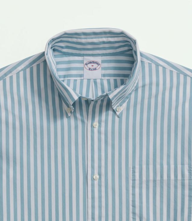 Brooks Brothers Butcher Stripe Short Sleeve Button-Down: Aqua