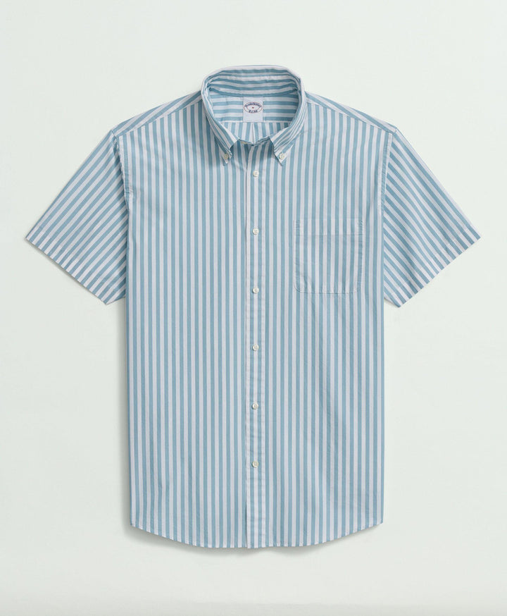 Brooks Brothers Friday Shirt, Short-Sleeve Poplin Butcher Striped: Marine